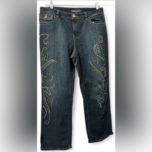 Baccini Embellished Jeweled Denim Blue Jeans Straight Leg Women’s Size 14